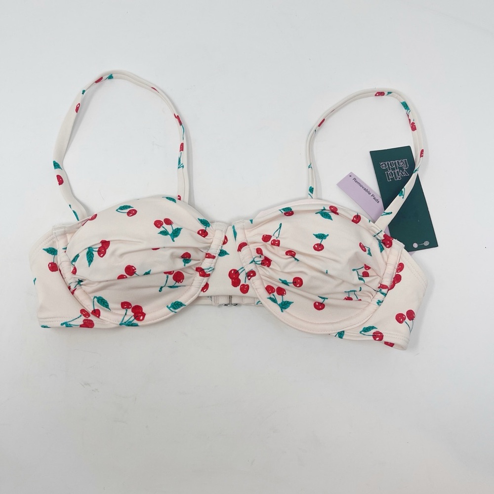 Wild fable NWT cherry print pink pleated bikini top XS